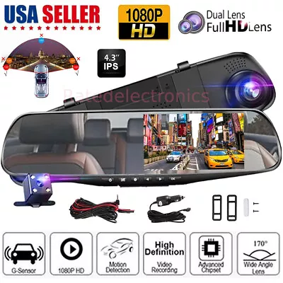 Rearview Mirror Car DVR Dual Dash Cam 1080P HD Camera Front Rear Video Recorder • $23.05