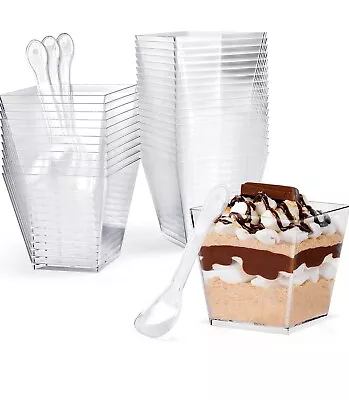 30Pcs Clear Cup Kitchen Decor Cake Cup With Spoon Set Dessert Mousse Ice Cream • £11.99