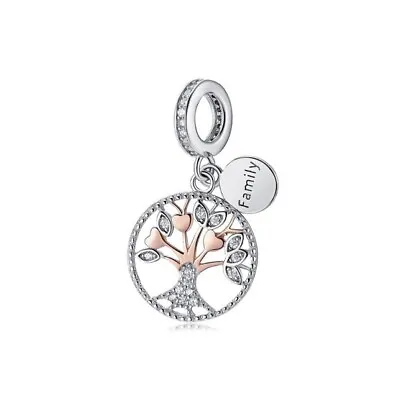 $26.99 • Buy S925 Silver & Rose Gold Sparkling Family Tree Charm By Unique Designs