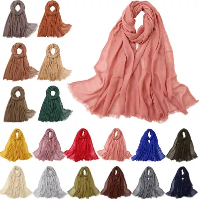 Cotton Linen Scarf Women Muslim Plain Hijab Head Wrap Shawl Turban Maxi Scarves • $10.95