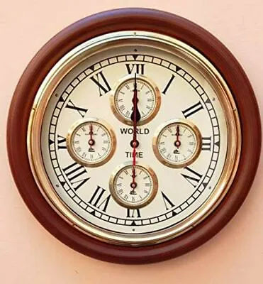 £76.42 • Buy 16  Antique Vintage Style Brass Wooden World Time Wall Clock Decorative Items