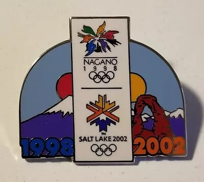 2002 Salt Lake City Olympic Nagano To Salt Lake Bridge Pin Mtn/delicate Arch! • $12.95