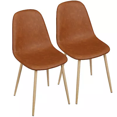 Set Of 2 PU Cushion Seat Back Mid Century Metal Legs For Kitchen Dining Room  • $61.58