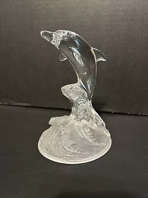 Vintage Glass Dolphin On Frosted Waves Figurine • $9.99