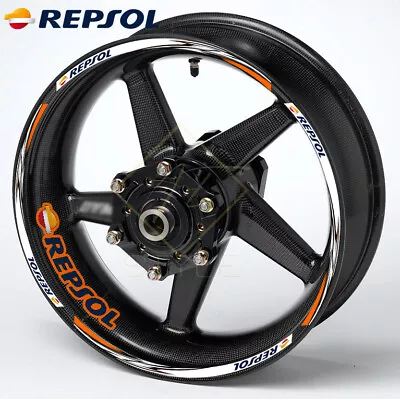 REPSOL HONDA KAWASAKI YAMAHA SUZUKI Motorcycle Wheel Decals Rim Stickers Stripes • £15.49