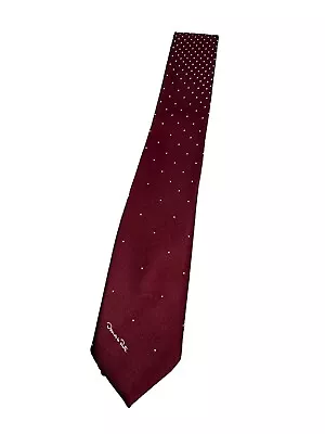 Vintage Oscar De La Renta Mens Tie Embroidered Spellout Name Logo Polka Dot Red • $20