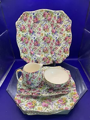 7 PC Royal Winton Summertime Chintz Plates Cream And Sugar And Underplate • $48