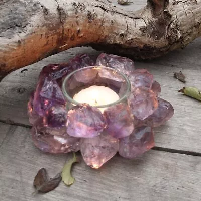 Crystal Rough Stone Votive Candle Holder Tealight Healing Reiki Rose Quartz • $16.99