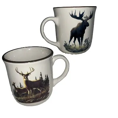 2 CABELA’S AUTUMN WHITETAIL DEER/BULL MOOSE Coffee Mugs Stoneware Hautman Bros • $29.89