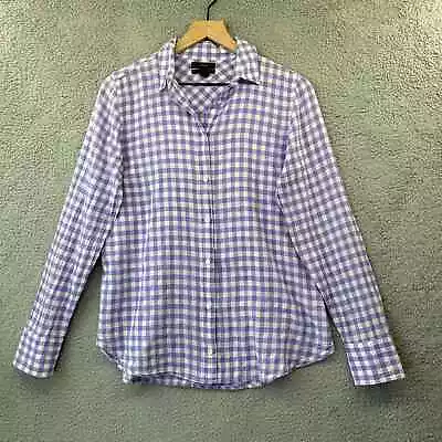 J.CREW Women Button Down Gingham Check Shirt Boy Fit 6 Purple White Plaid Cotton • $17.99