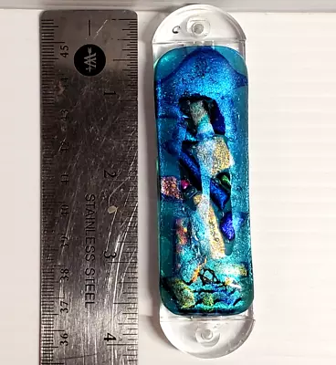 Large Blue Dichroic Glass On Lucite Mezuzah With Scroll Inside 4 1/4  Length • $22.99