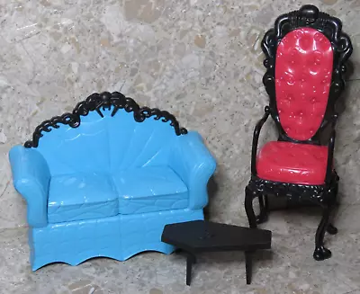 Lot 3 Monster High Coffin Bean Blue Couch Sofa Coffee Table Pink Chair Furniture • $17.99