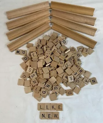 Vintage 1953 (200) Scrabble Pieces Wood Tiles Letters & 8 Racks • $18.95