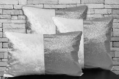 Crush Velvet Glitter 2 TONE Cushions Covers Or Filled Cushions Silver Gold • £7.99