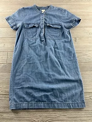 J CREW Dress Womens Size 10 Blue Denim Shirt Dress Band Collar Short Sleeve • $20.69