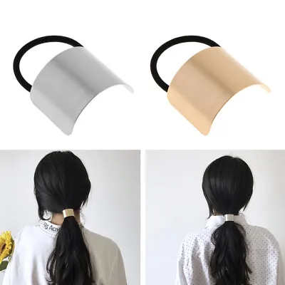 2pcs Metal Cuff Cover Hair Rope Womens Hair Tie Ponytail Holder Bun Maker • £6.94