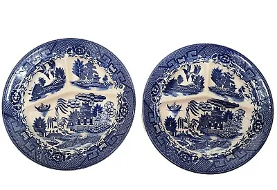 Antique Moriyama Blue Willow Grill Divided Plates Lot Of 2 Made In Japan 11   • $12