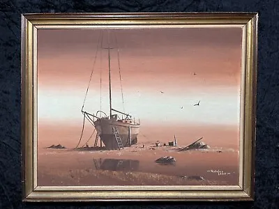 Original Oil Painting-NICHOLAS LEWIS-Out Of Commission-Cornwall Fishing Boat • £125