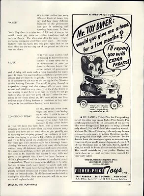 1948 PAPER AD Fisher Price Pull Toy Teddy Zilo Toys • $19.99