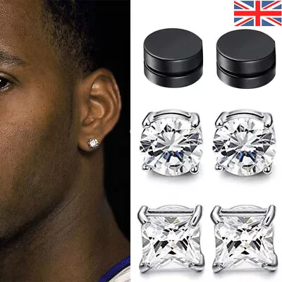 Non Piercing Pierced Clip On Magnet Ear Stud Men Boys Crystal Magnetic Earrings • £4.55