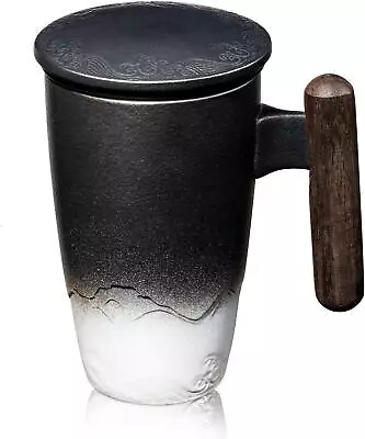 Japanese Inspired Herbal Tea Infuser Mug  (Mug Strainer Lid) 400ml Black White • £18.50