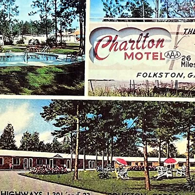 Vintage Folkston GA Postcard Charlton Motel Multi View Pool Georgia Unposted • £3.45