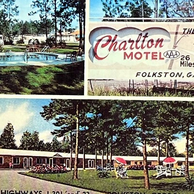 Vintage Folkston GA Postcard Charlton Motel Multi View Pool Georgia Unposted • £3.45