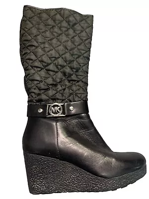 MICHAEL KORS Leather Womens Size 10 Quilted Puffer Wedge Heel Boots 10*FAST SHIP • $69