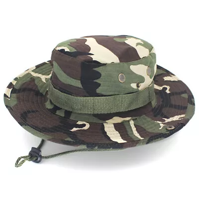 Mens Camo Sun Hat Bucket Cargo Safari Bush Army Boonie Summer Fishing Hats Cap • £6.89