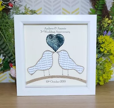 Personalised Framed Picture 3rd/Leather Wedding Anniversary Gift Two Love Birds • £17