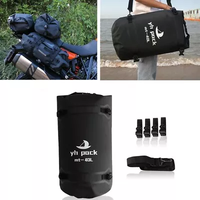 Waterproof Motorcycle Luggage Roll Bag Motor Tail Pack Travel Dry Bag Black 40L • $34.49