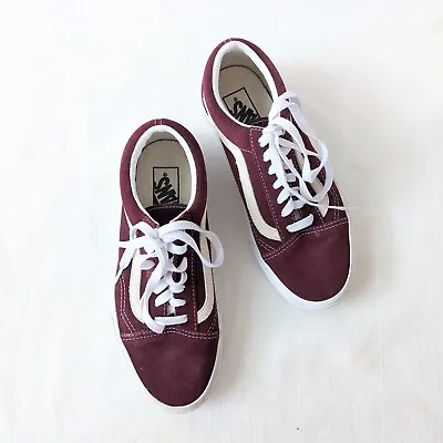 Size 38 Us 7.5 Vans Sneakers Red Suede Shoe Burgundy Unisex Old Skool • $48