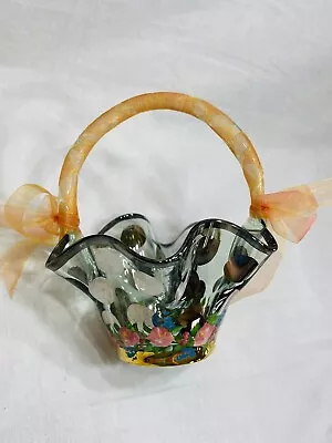 Mackenzie Childs Glass Circus Polka Dot & Roses Ruffled Basket • $39