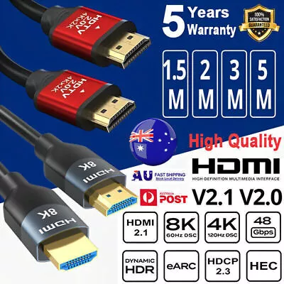 8K 4K HDMI Cable V2.1 V2.0 5M 3M 2M Ultra HD Cord For HD TV XBOX PS5/4 Switch AU • $2.99