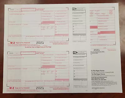 2021 IRS Tax Form W-2 - 4 Employees LASER 2 Pt + (2) W-3 - No Envelopes • $9.95