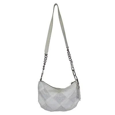 B Makowsky Womens CAIRO Chain Patch Shopper Handbag Ivory Leather Crossbody Hobo • $30.91