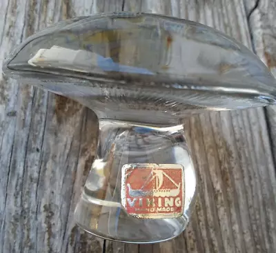 Viking Art Glass Mushroom Clear With Label Paperweight • $75