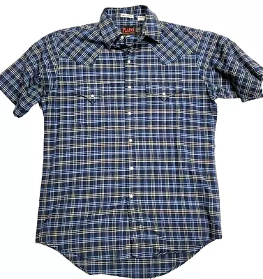 VTG Plains Pearl Snap Plaid Westernwear Cowboy Shirt Short-Sleeve Men's Medium • $10