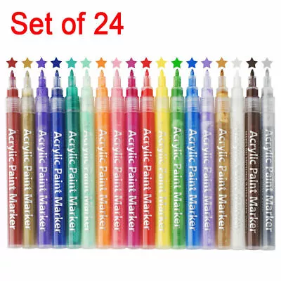 24 Colours Acrylic Paint Pens For Rock Painting Wood Ceramic Fabric Metal Canvas • £7.99