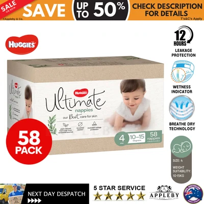 $48.16 • Buy Huggies Ultimate Size 4 Toddler 10-15kg Nappies Jumbo 58pk