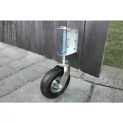 Gate Caster Wheel 8 In Black Rubber Steel Pneumatic Swivel Spring-Loaded Bracket • $49.52