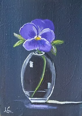 ACEO Original Miniature Oil Painting. Pansy Still Life Flowers. • £0.99