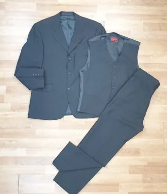 £40.99 • Buy BURTON 3 Piece Suit Jacket Men Size 42S Trouser W34 L30 Waistcoat 40 Grey Stripe