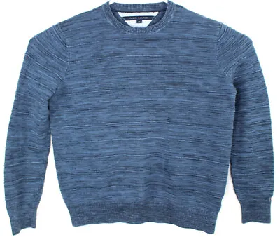 Tommy Hilfiger Mens 100% Cotton Textured Stripe Blue Pullover Sweater Size Large • $0.99