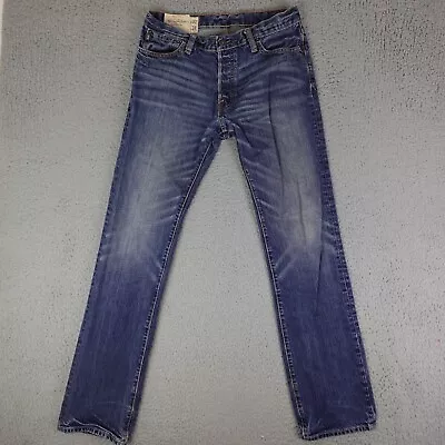 Abercrombie Fitch Jeans Mens 32x34 Blue Denim Low Rise Slim Straight Whiskering • $24.95