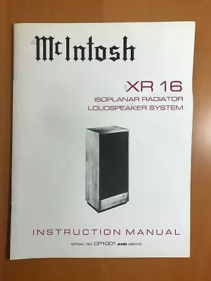 Mcintosh Xr 16 Isoplanar Loudspeaker System Instruction Manual D096 • $16.50