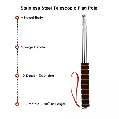 £8.06 • Buy 2.5meters Outdoor Telescopic Flag Pole Extendable Portable Handheld Pointer Uk