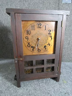 ANTIQUE MISSION Fumed OAK ARTS & CRAFTS MANTEL CLOCK Attr. L & J.G. STICKLEY • $5500