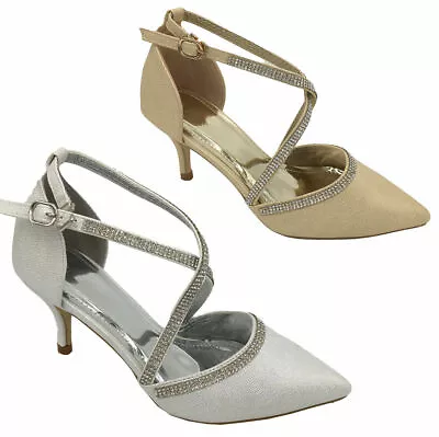 £15.95 • Buy Women Diamante Ankle Strap High Stiletto Heel Sandals Buckle Pointy Toe Shoes