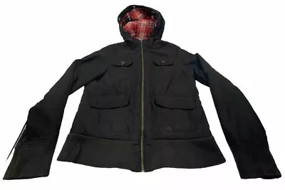 Mossimo Womens Jacket Zip Up Black Red Plaid Inside Hooded Pockets Size Medium • $14.99